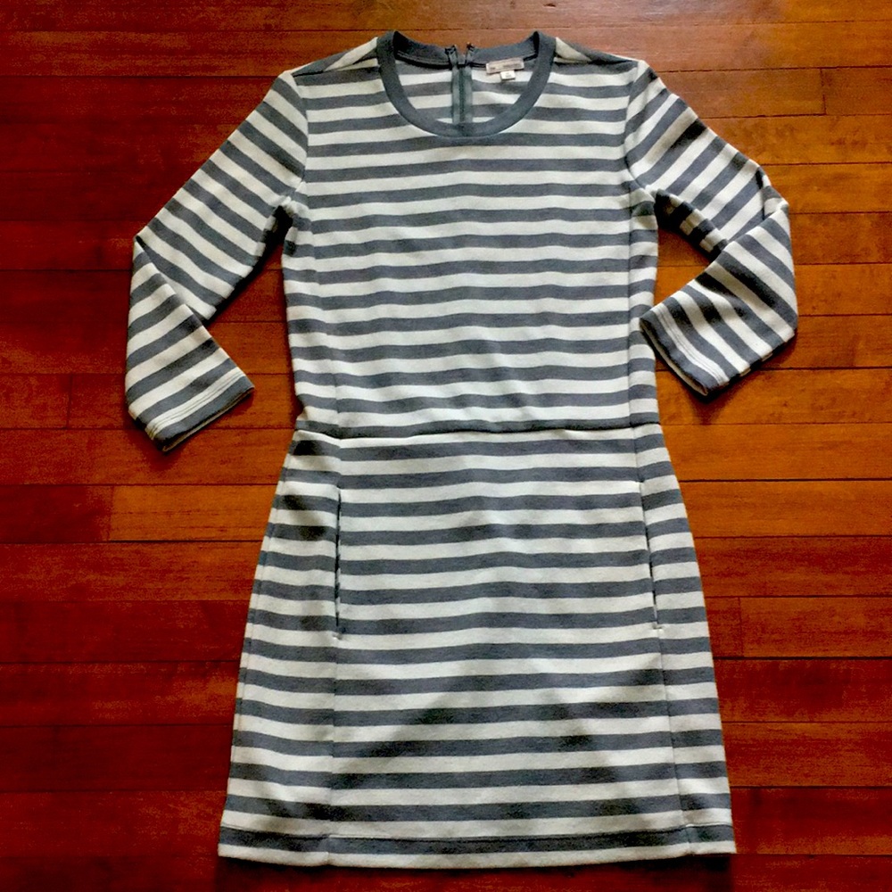 GAP Gray and Cream Striped Long Sleeved Sheath Dress